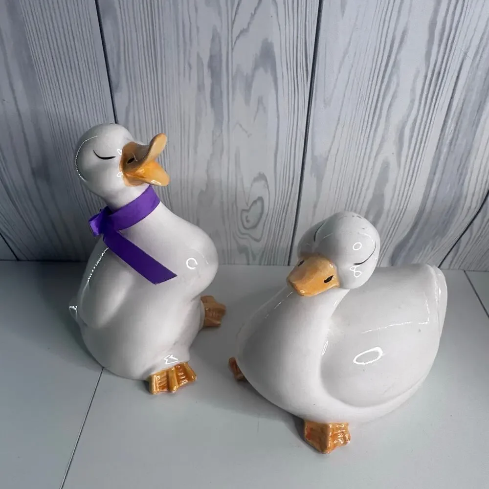 Vintage Set of 2 Porcelain Duck Figurines 1980s Buena Park USA Country Decor USA
